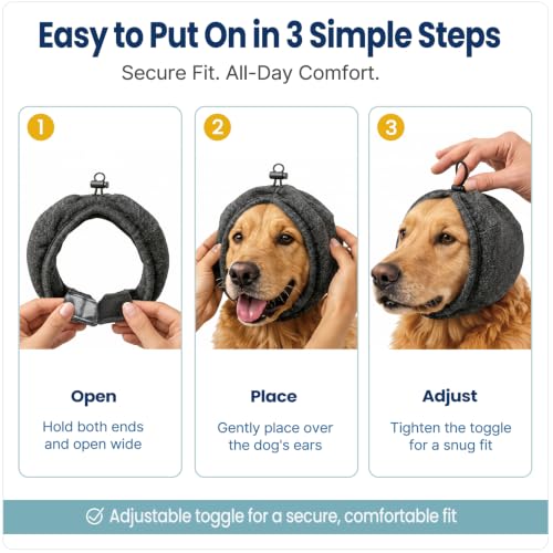 Dog Ear Muffs for Noise Protection Adjustable Ear Wrap Dark Grey M (Dark Grey - M / Medium)