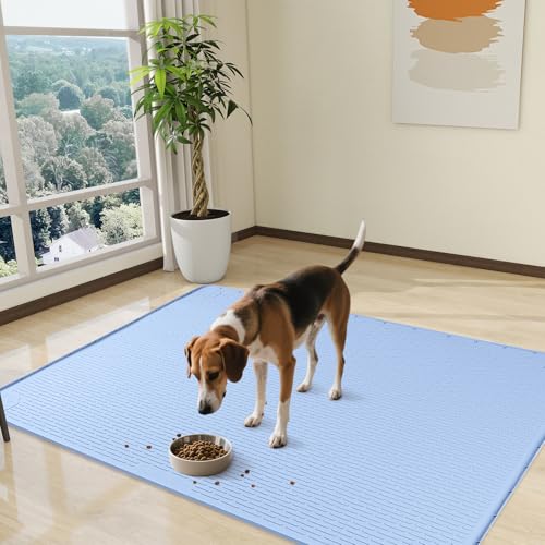 Dog Food Mat 50''x35'' Extra Large Dog Mat for Food and Water (50"L x 35"W / Blue)