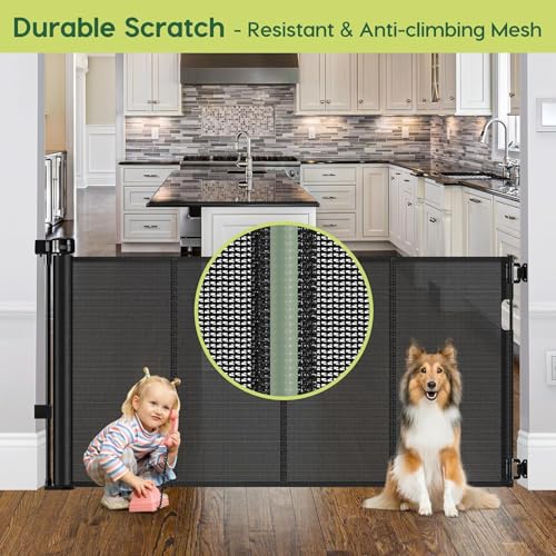 2 Pack Reinforced 55" Wide Retractable Baby Gates with Reinforced Strips (Black / 2 Pack - 33" Tall x 55" Wide (With Reinforced Bar))