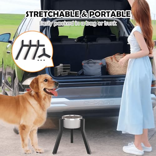 Dog Bowl Stand for Medium Large Dogs (Height: 11", Width: 7-10.6" / Black, 11H-Square)