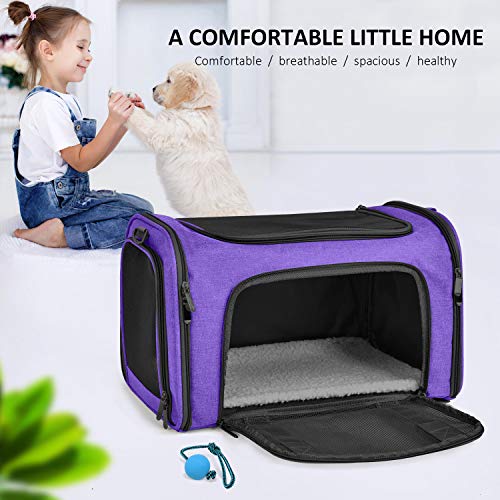 Large Cat Carriers Dog Carrier Pet Carrier for Large Cats Dogs Puppies up to 25Lbs (20.0"L x 13.0"W x 13.0"H / Purple)