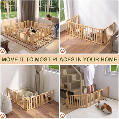 Wooden Freestanding Dog Gate Indoor (【4 Panels】H:16.9")