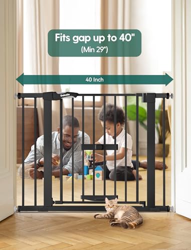 Baby Gate with Cat Door (Black / 29-40" Wide, 30" Tall)
