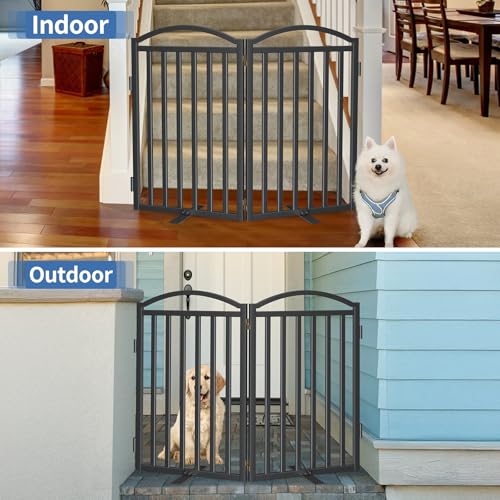 Metal Freestanding Dog Gates (Black / 40''W × 32''H)
