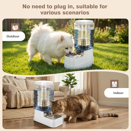 2.2 Gallon Pet Automatic Dog Water Dispenser Cat Gravity Waterer Feeder with Stainless Steel Bowl Large Capacity Puppy Feeding Raised Bowls with Filter (White / 8L(2.2 Gallon))