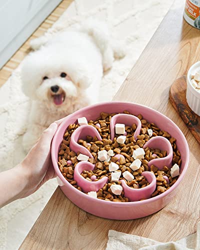 Slow Feeder Dog Bowls Ceramic (Pink Bloom / M-1.5 Cups)