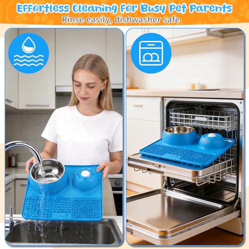 Dog Lick Bowl with Rolling Ball for Liquid and Thick Treat (Blue)