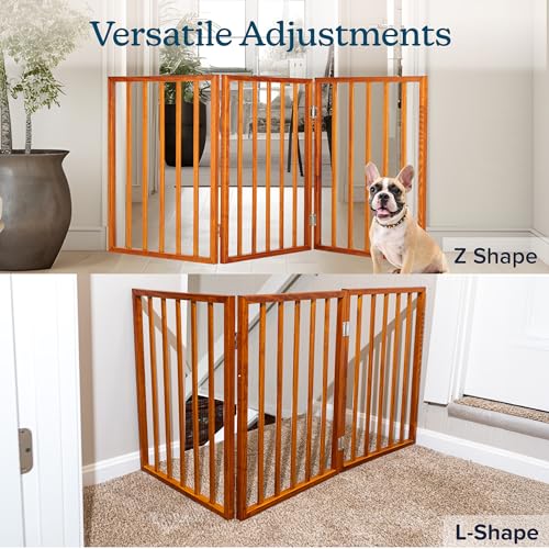 Pet Gate - 3-Panel Indoor Foldable Dog Fence for Stairs or Doorways - 54x24-Inch Retractable Wood Freestanding Dog Gates by PETMAKER (Mahogany) (Mahogany / 3 Panel)