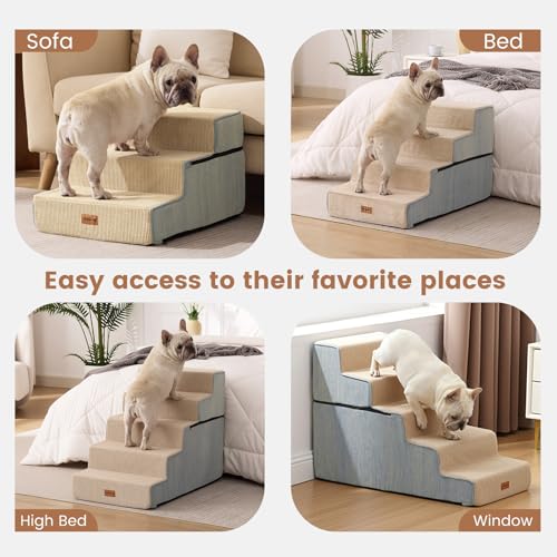 Dog Stairs for Small Dogs 22.8" H (Beige / 18"x29"x22.5"Extra Wide)
