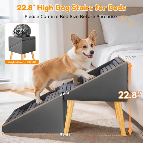 22.8" H Dog Stairs for High Bed (Grey / 22.8" H)