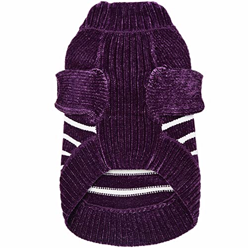 Cozy Soft Chenille Classy Striped Dog Sweater in Dark Plum (18 inch / Dark Plum)