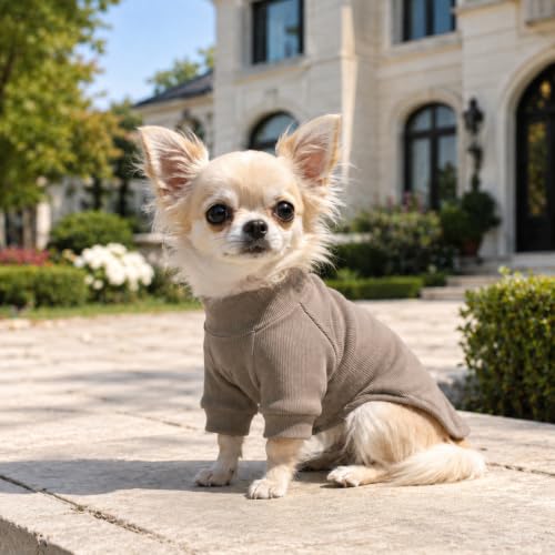 Ribbed Dog T Shirt Cotton Knitted Dog Sweaters for All Season Pet T (L (for Small Medium Dog) / Beige)
