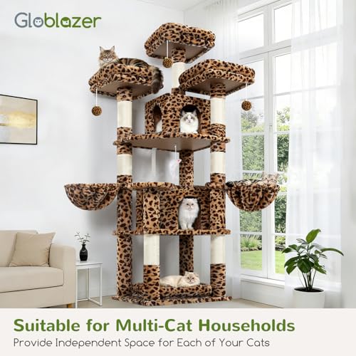 Big XL Cat Tower for Indoor Multiple Cats (Leopard Print / 68 inch)