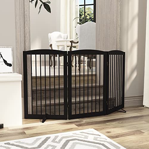 Freestanding Pet Gate for Dogs (32" Height-3 Panel / Dark Brown)
