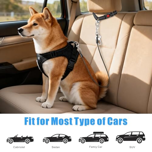 Dog Seat Belt for Car Stainless Steel 3 in 1 Dog Seatbelt 2Pcs Black (Black+Black)