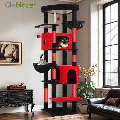 74in Gothic Heavy Duty Cat Tree Tower for Indoor Large Cats (Red Black / 74inch)