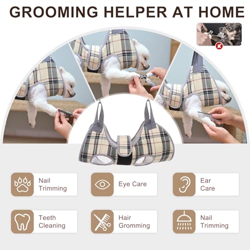 Dog Grooming Hammock for Small Dogs (XS (Leg Spacing: 6-9.5" / Max W: 15lbs) / Beige)