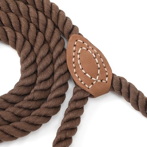 Dog Leash Braided Cotton Rope with Leather (Dark Brown / 72 Inch-1/2")