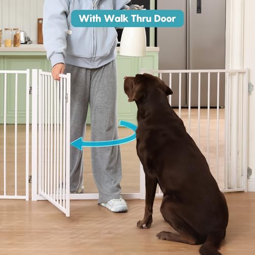 Freestanding Dog Gate with Door for Indoor & Outdoor (White / 【6 Panels with Door】156"W×30"H)