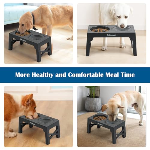 2-in-1 Elevated Slow Feeder Dog Bowls for Food and Water, 5 Heights Adjustable Raised Dog Bowls, Non-Slip, No Spill, for Small Medium Large Dogs and Cats(Grey) (Grey)