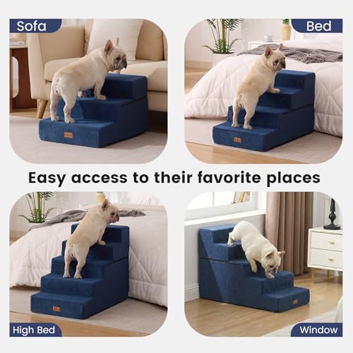 Dog Stairs for Small Dogs 14" H (Navy / 18"x22"x14"Extra Wide)