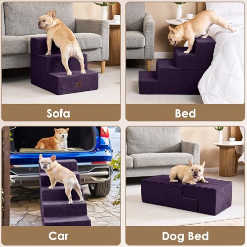Dog Stairs for Bed 20" H (Purple / Extra Wide 16.5" x 28" x 20")