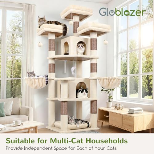 Big XL Cat Tower for Indoor Multiple Cats (Beige / 68 inch)