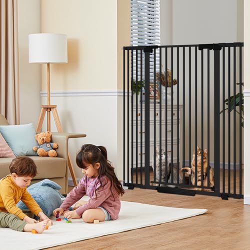 51'' Extra Tall Cat Gate Barrier for Doorways Hallways (Black-51"tall / 30''-32.6''Wide)