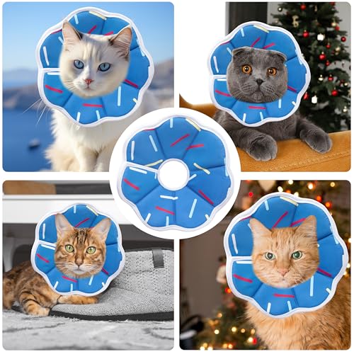 Soft Adjustable Cat Cone Collar (Blue Stripe / Medium)