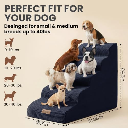 Dog Stairs for High Beds (Dark Blue / Stairs 24.5"H)