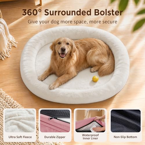 Waterproof Orthopedic Dog Bed for Large Dogs (Pink / 44"L x 32"W x 7.5"Th)