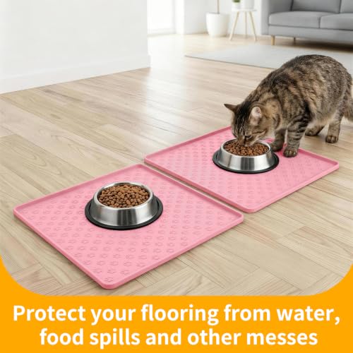 2 Pack Pet Placemat for Dog and Cat (11.8"L x 11.8"W - 2 Pack / Pink)