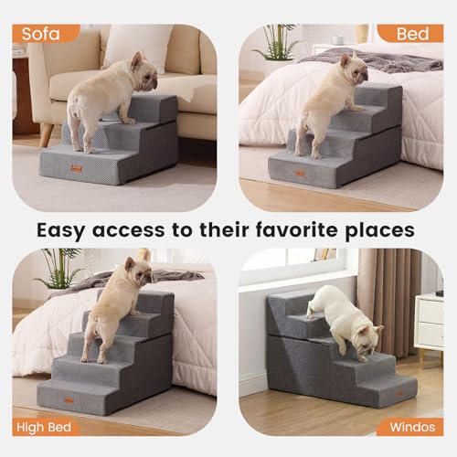 Dog Stairs for Small Dogs 14" H (Grey / 18"x22"x14"Extra Wide)