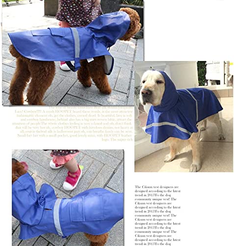 Large Dog Raincoat Adjustable Pet Waterproof Clothes Lightweight Rain Jacket Poncho Hoodies with Strip Reflective (Dark Blue / L)