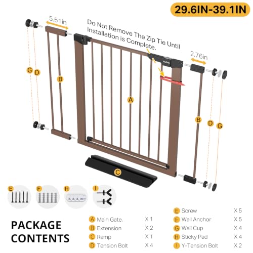 29.6 39.1 in Wide Baby Gate for Stairs and Doorways (Brown / 29.6-39.1"W x 28"H)