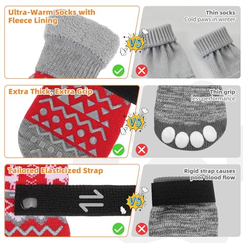 Dog Socks to Prevent Licking Paws (Red Fleece / Large (4 Pack))