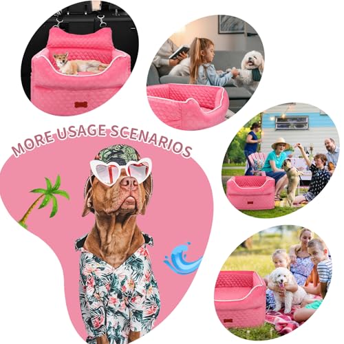 Dog Car Seat for Small Dogs Up to 25 lbs with 6 (Pink)