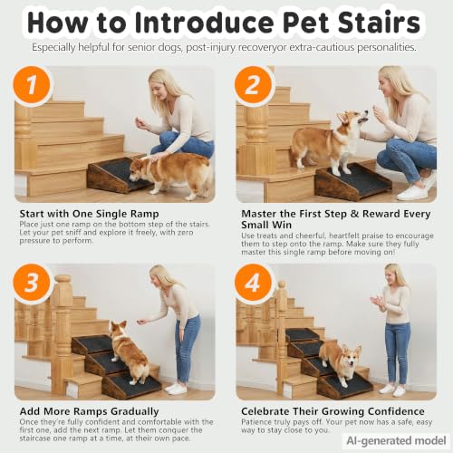 2Pcs Low Angled Wooden Dog Ramp for Stairs (2Pcs)