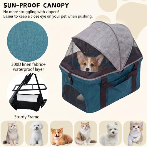 2-in-1 Foldable Pet Stroller 4-Wheel for Small Dogs & Cats,Black+Green (Black+Green)