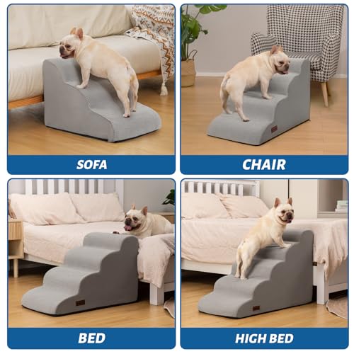 Dog Steps for Bed or Couch (Light Grey / Standard 4-Step 17.4"H)