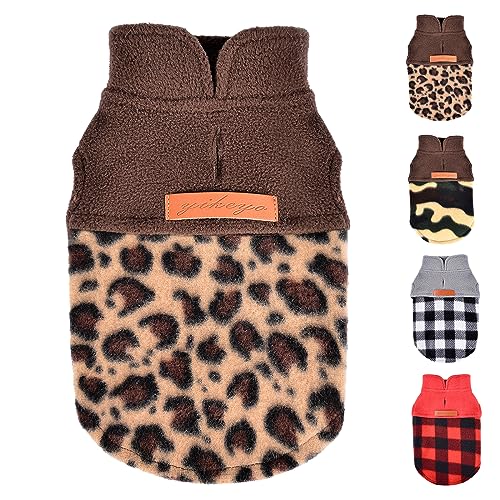 Leopard Vest Dog Sweater Fleece Dog Clothes for Small Dogs Boy Girl Warm Pullover Fleece Doggie Sweaters Winter Small Dogs Sweater Coat (Leopard / X-Small (Chest 13in ))