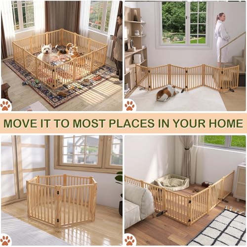 Wooden Freestanding Dog Gate Indoor (【6 Panels】H:23'')
