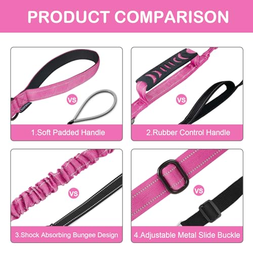 Heavy Duty Dog Leash for Medium Large Dogs that Pull (Pink)