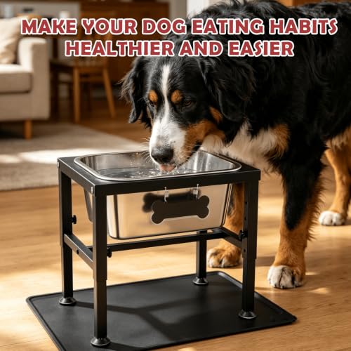 2.8 Gallon Elevated Large Dog Water Bowl with Spill (Black-2.8 gal & mat / Height: 9.4-14.2")