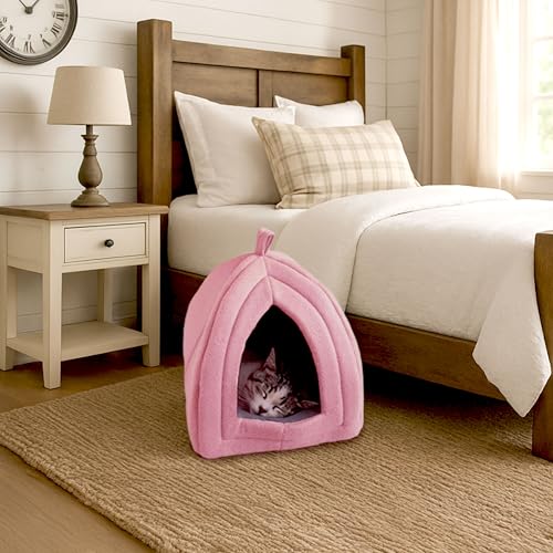 Cat House Indoor Bed with Removable Foam Cushion (Pink)
