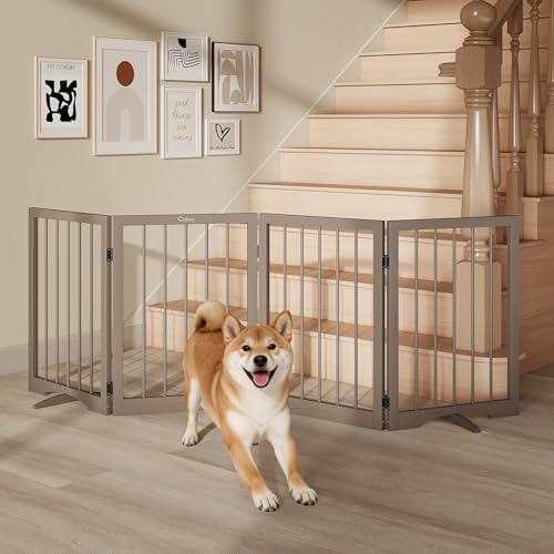Free Standing Dog Gate Indoor (Brown / 4-Panel, 24"Tall)