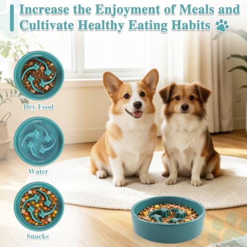 Ceramic Slow Feeder Dog Bowls (Deep Green-M)