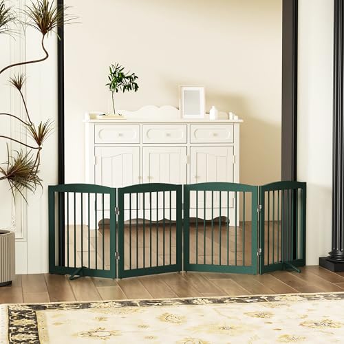 Freestanding Pet Gate for Dogs (24" Height-4 Panel / Green)