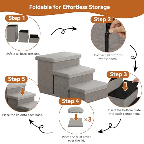 Dog Stairs with Storage (Grey Stripes Lids No Condo / 3)