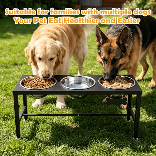 Extra Large Elevated Dog Bowls (Black-XX, 3 Bowls / Height:11.8 in-17.7 in)